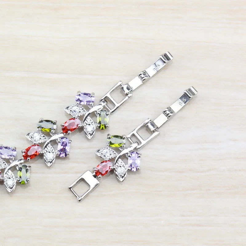 Colorful Multi-Color Gems Silver Bracelet Health Jewelry For Women