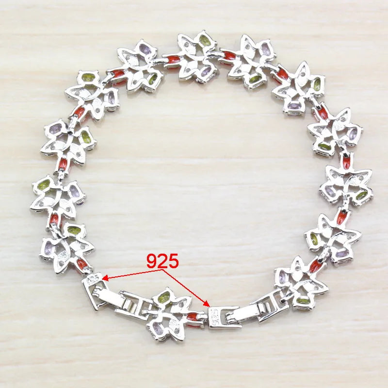 Colorful Multi-Color Gems Silver Bracelet Health Jewelry For Women