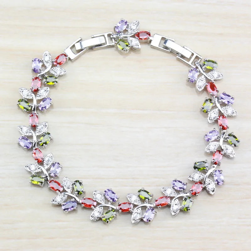 Colorful Multi-Color Gems Silver Bracelet Health Jewelry For Women