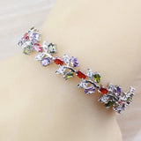 Colorful Multi-Color Gems Silver Bracelet Health Jewelry For Women