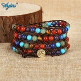 Chakra Wrap Bracelet Healing Crystal Stone Adjustable Leather Bracelet for Women