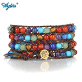 Chakra Wrap Bracelet Healing Crystal Stone Adjustable Leather Bracelet for Women