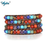 Chakra Wrap Bracelet Healing Crystal Stone Adjustable Leather Bracelet for Women