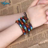 Chakra Wrap Bracelet Healing Crystal Stone Adjustable Leather Bracelet for Women