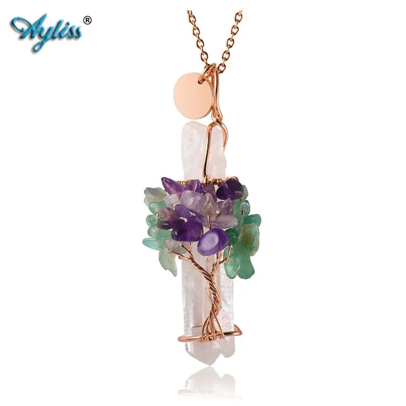 Tree of Life Clear Quartz Pendant - Healing Crystal Necklace