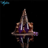Metal Retro Bronze Gem Stone Hexagonal Pendant Pendulum Chain