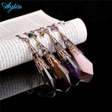 Metal Retro Bronze Gem Stone Hexagonal Pendant Pendulum Chain