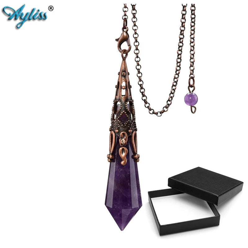 Metal Retro Bronze Gem Stone Hexagonal Pendant Pendulum Chain