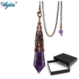 Metal Retro Bronze Gem Stone Hexagonal Pendant Pendulum Chain