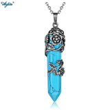 Natural Stone Pendant Antique Flower Copper Wired Wrapped Crystal Stones Pendant