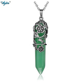 Natural Stone Pendant Antique Flower Copper Wired Wrapped Crystal Stones Pendant