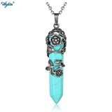 Natural Stone Pendant Antique Flower Copper Wired Wrapped Crystal Stones Pendant