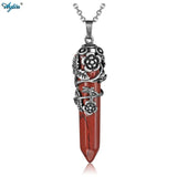 Natural Stone Pendant Antique Flower Copper Wired Wrapped Crystal Stones Pendant