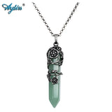 Natural Stone Pendant Antique Flower Copper Wired Wrapped Crystal Stones Pendant
