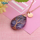 Tree of Life Gemstone Teardrop Pendant Necklace