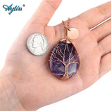 Tree of Life Gemstone Teardrop Pendant Necklace