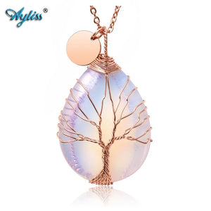 Tree of Life Gemstone Teardrop Pendant Necklace