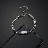 Stainless Steel Oval Bracelet Initial Alphabet Charms Cuban Chain