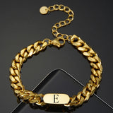 Stainless Steel Oval Bracelet Initial Alphabet Charms Cuban Chain