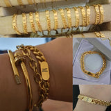 Stainless Steel Oval Bracelet Initial Alphabet Charms Cuban Chain