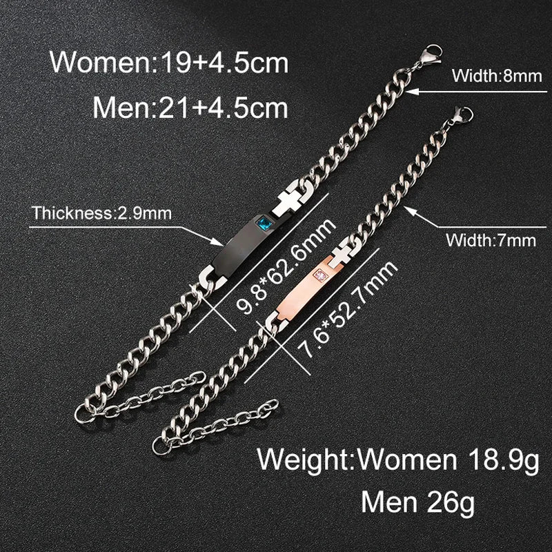 Stainless Steel Engraved Nameplate Couple Chain Bracelet