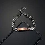 Stainless Steel Engraved Nameplate Couple Chain Bracelet