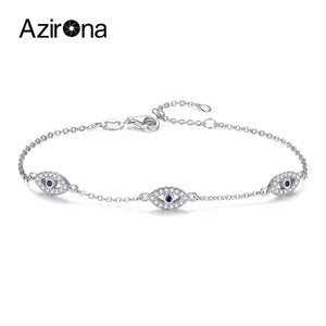 Azirona 925 Silver Evil Eye Charm Bracelet for Women CZ Adjustable Bangles
