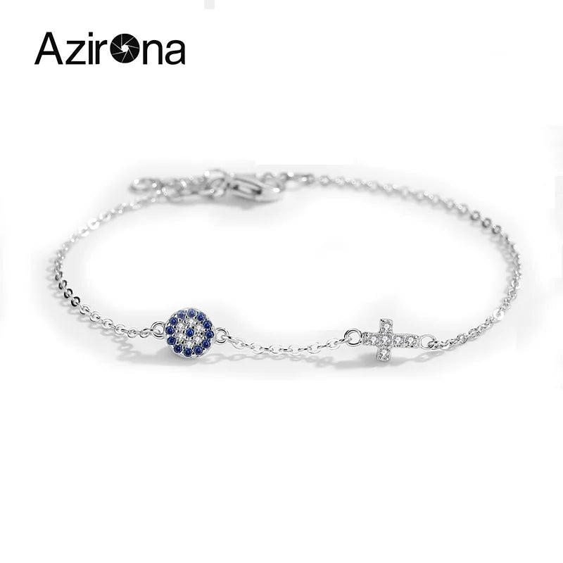 Azirona Evil Eye Charm Bracelet 925 Sterling Silver Women
