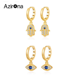 925 Silver Evil Eye Hamsa Hand Hoop Earrings