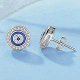Evil Eye Earrings 925 Sterling Silver Studs Crystal Fatima Lucky Turkey Jewelry
