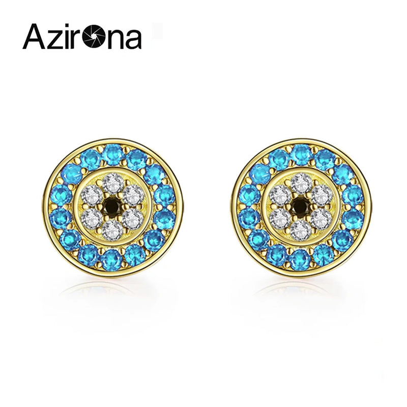 Green Zircon 925 Silver Evil Eye Stud Earrings