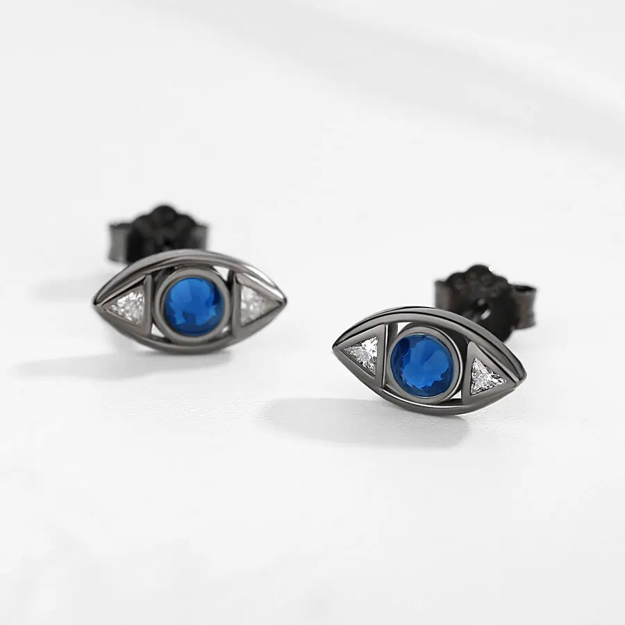 Evil Eye Stud Earrings 925 Sterling Silver Vintage Small Earrings