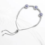 925 Silver Evil Eye Hamsa Bracelet Round Eyes CZ Crystal Tennis Bracelet