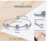 925 Silver Evil Eye Hamsa Bracelet Round Eyes CZ Crystal Tennis Bracelet