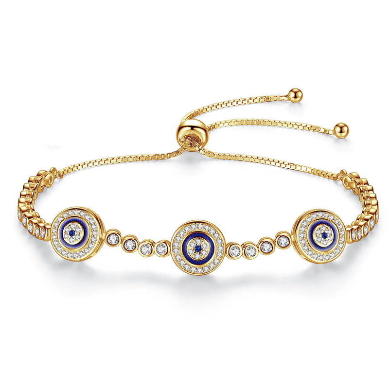 925 Silver Evil Eye Hamsa Bracelet Round Eyes CZ Crystal Tennis Bracelet