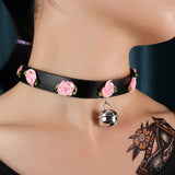 PU Leather Choker Collar Necklace Small Bell Choker Necklace