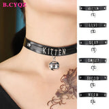PU Leather Choker Collar Necklace Small Bell Choker Necklace