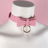 Pink Goth Choker Bowknot Leather Collar