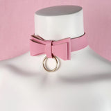 Pink Goth Choker Bowknot Leather Collar