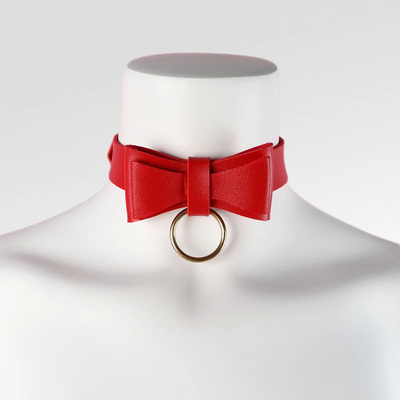 Pink Goth Choker Bowknot Leather Collar