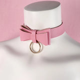 Pink Goth Choker Bowknot Leather Collar