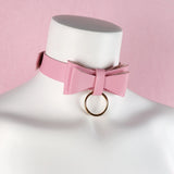 Pink Goth Choker Bowknot Leather Collar
