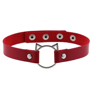 Harajuku Necklace PU Leather Neck Metal Ring Choker Lady Gothic Punk