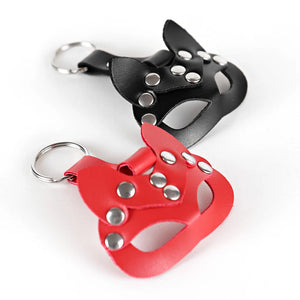 Leather Cat Mask KeyChain Hollow Out Key Buckle Goth Women Belt Pendant