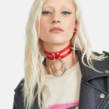 One Piece Leather Choker Necklace O-ring Pendant Riveted Collar Punk Jewelry