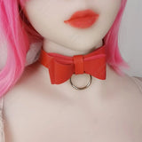 Pink Leather BowKnot Choker Necklace Collar Gothic Punk Chocker Goth Clothing