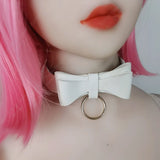 Pink Leather BowKnot Choker Necklace Collar Gothic Punk Chocker Goth Clothing