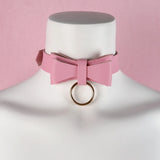 Pink Leather BowKnot Choker Necklace Collar Gothic Punk Chocker Goth Clothing