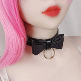 Pink Leather BowKnot Choker Necklace Collar Gothic Punk Chocker Goth Clothing