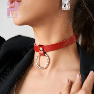 Sexy Collar Punk Choker Rock Gothic Red PU Leather O-ring Harajuku Studded Neckl